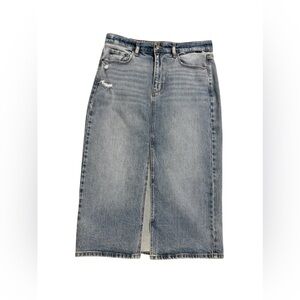 Cello Light Wash Blue Denim Maxi Skirt Front Slit Long ALine Western Boho SZ XL